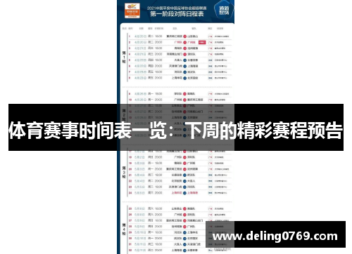 体育赛事时间表一览：下周的精彩赛程预告