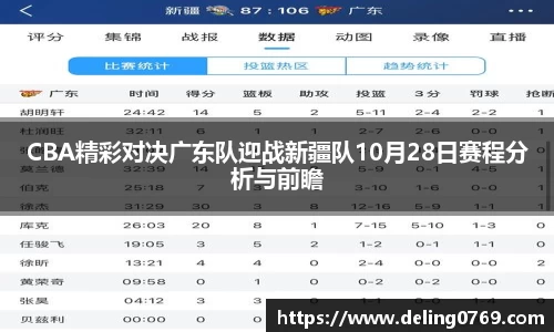 CBA精彩对决广东队迎战新疆队10月28日赛程分析与前瞻